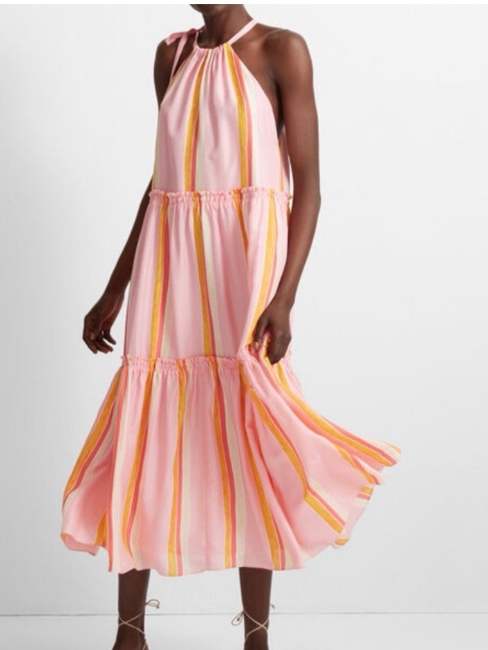 🌺 Club Monaco Amira Pink Striped Silk Midi Dress